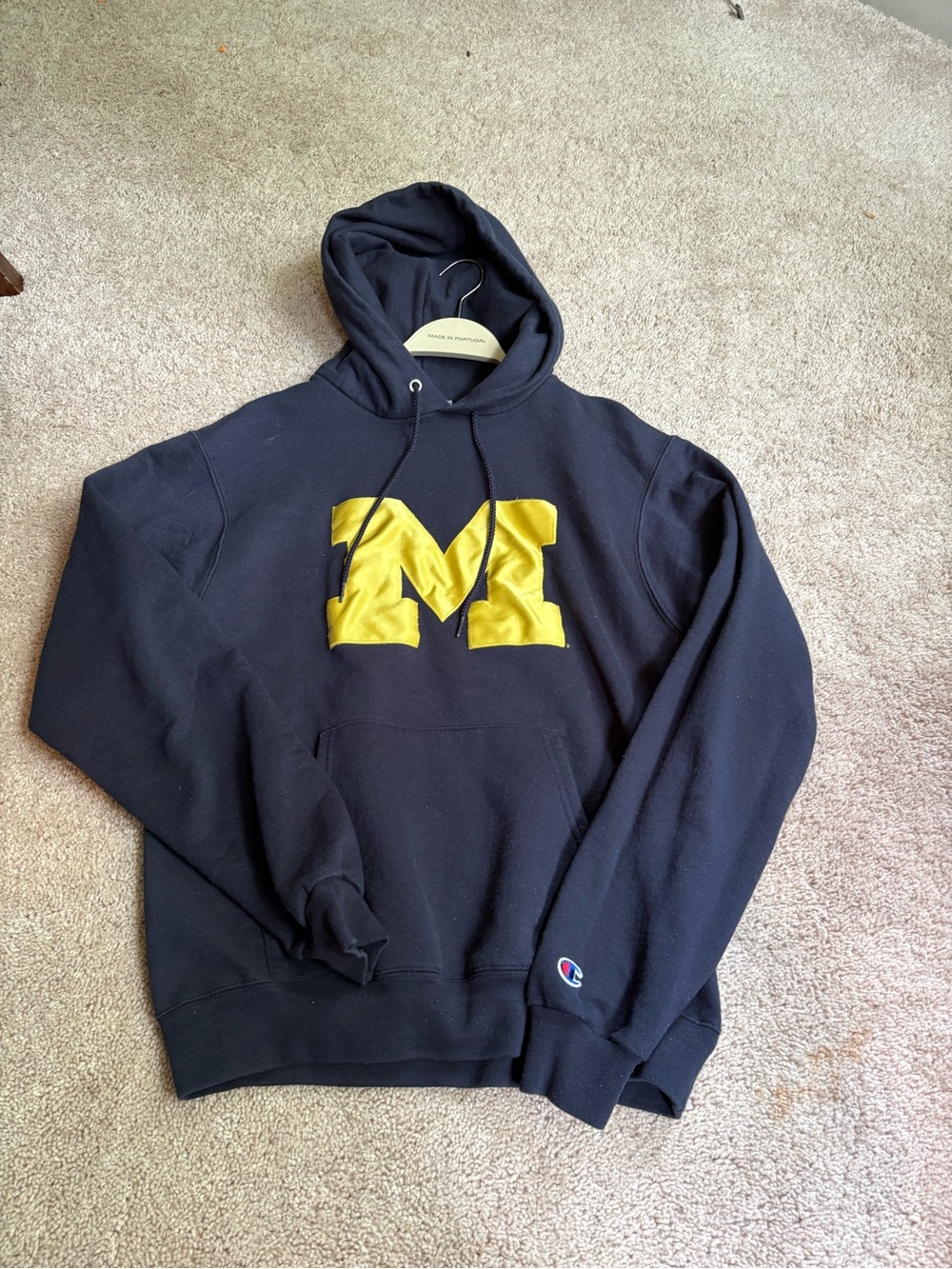Women’s Champion Navy Pullover Hoodie with Yellow 'M' Chest Logo